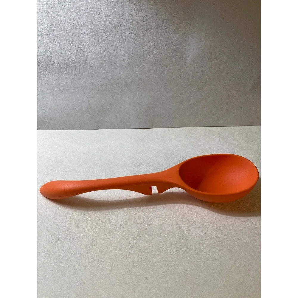 Orange Silicone Kitchen Ladle with Integrated Pot Rest Notch Serving Spoon